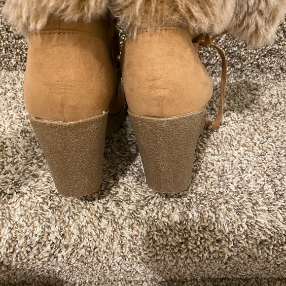 Union Bay brown wedge faux fur bootie - Picture 3 of 5